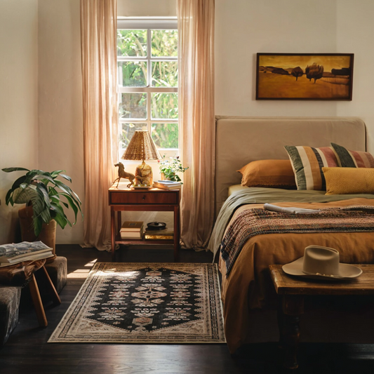 Pradera Tan & Soft Black Modern Bohemian Tufted Washable Rug