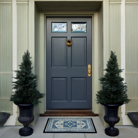 Kira Delft Blue Floral Washable Doormat System