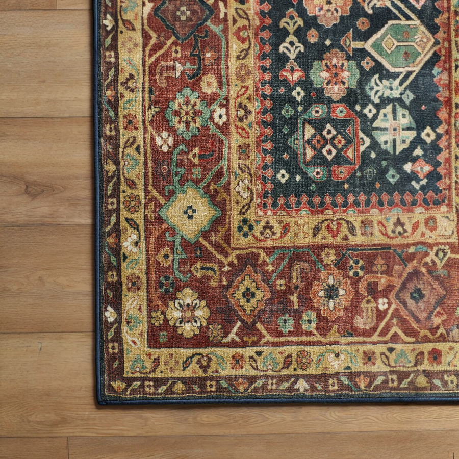 Avila Vintage Ink & Amber Persian Style Tufted Washable Rug