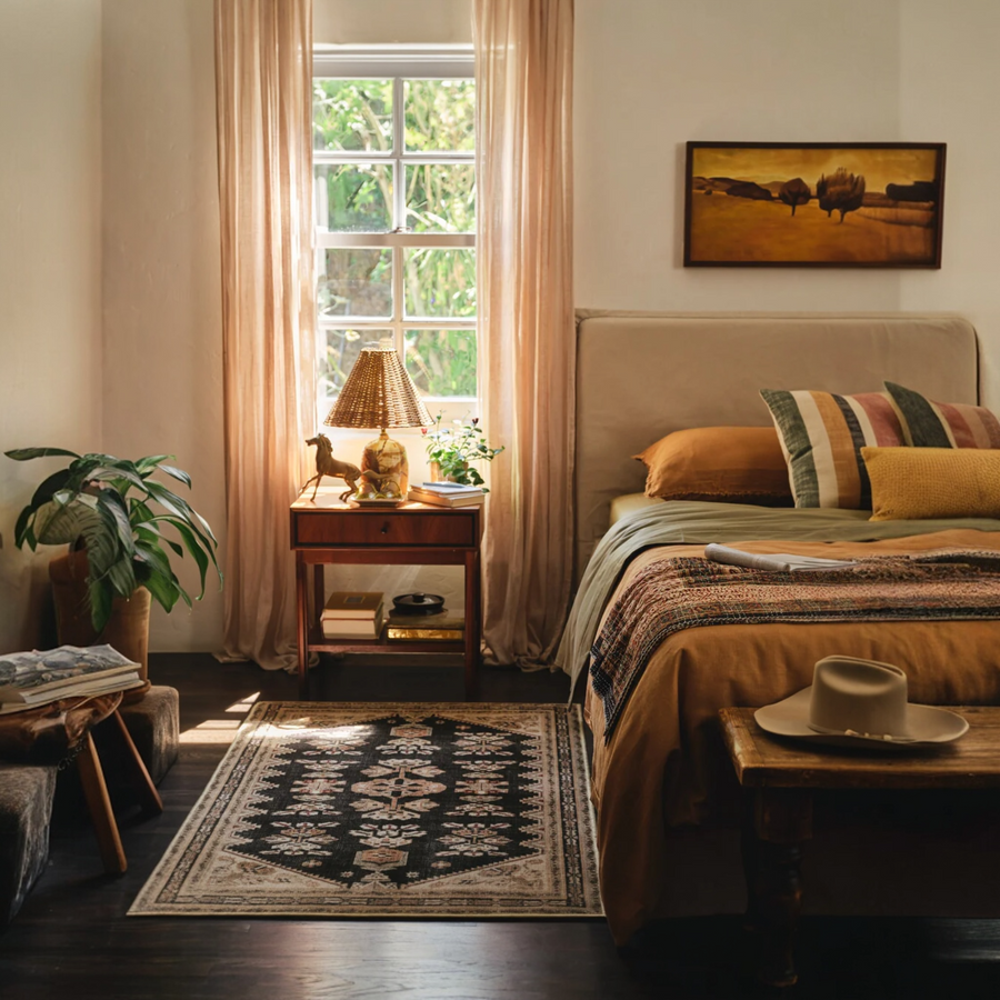 Pradera Tan & Soft Black Modern Bohemian Tufted Washable Rug