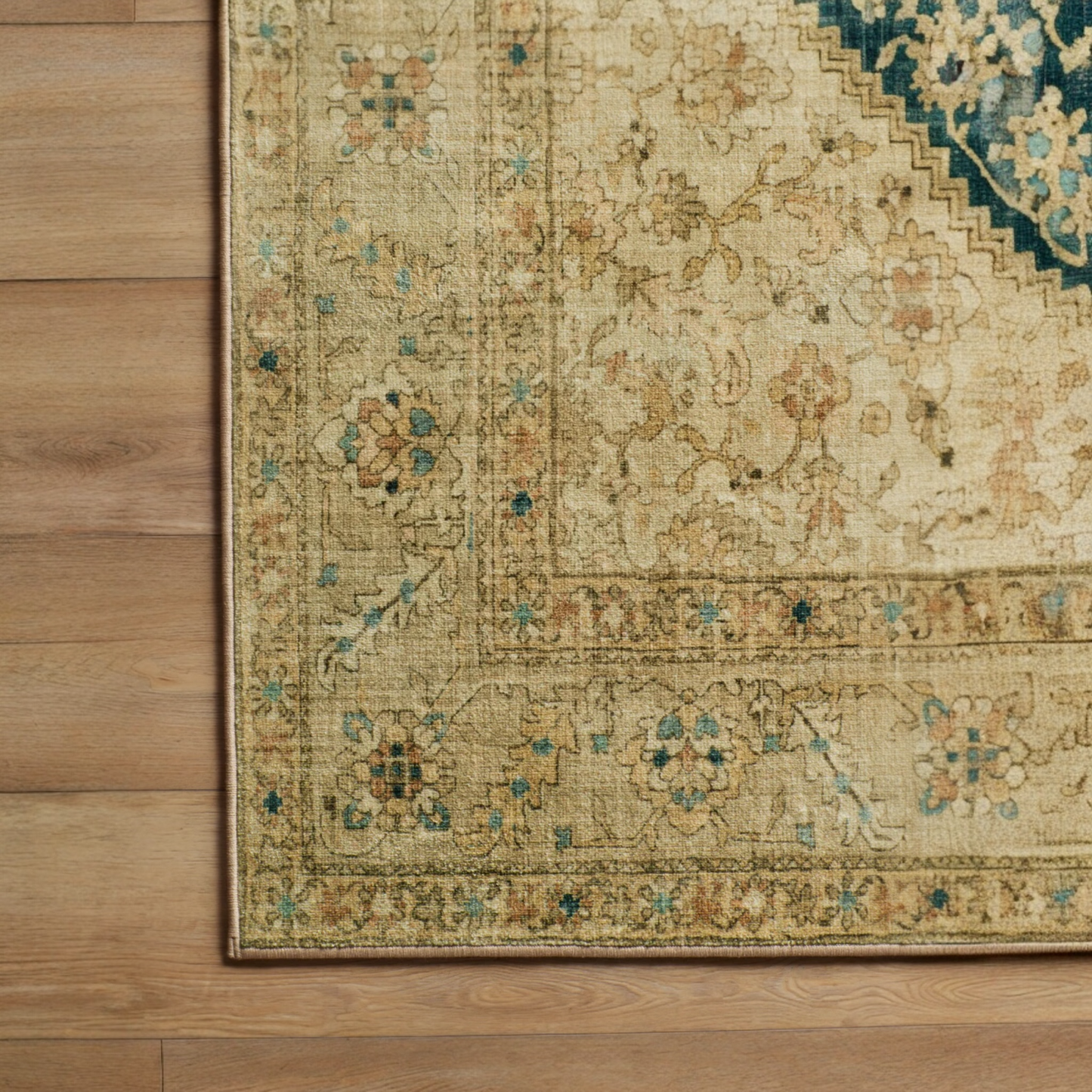 Soluna Gold & Teal Sunburst Tufted Washable Rug