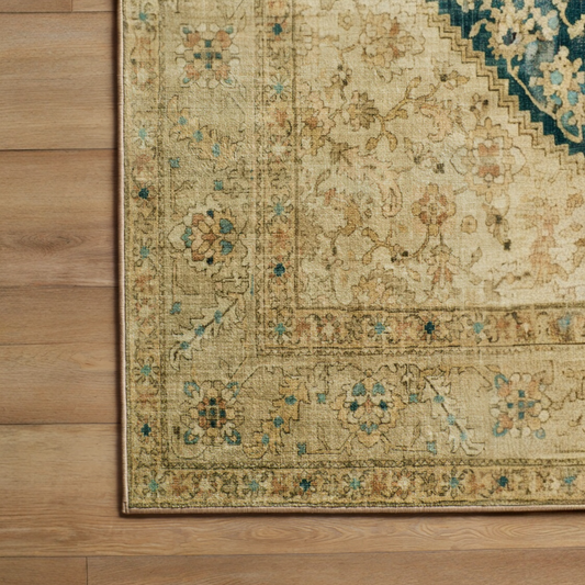 Soluna Gold & Teal Sunburst Tufted Washable Rug