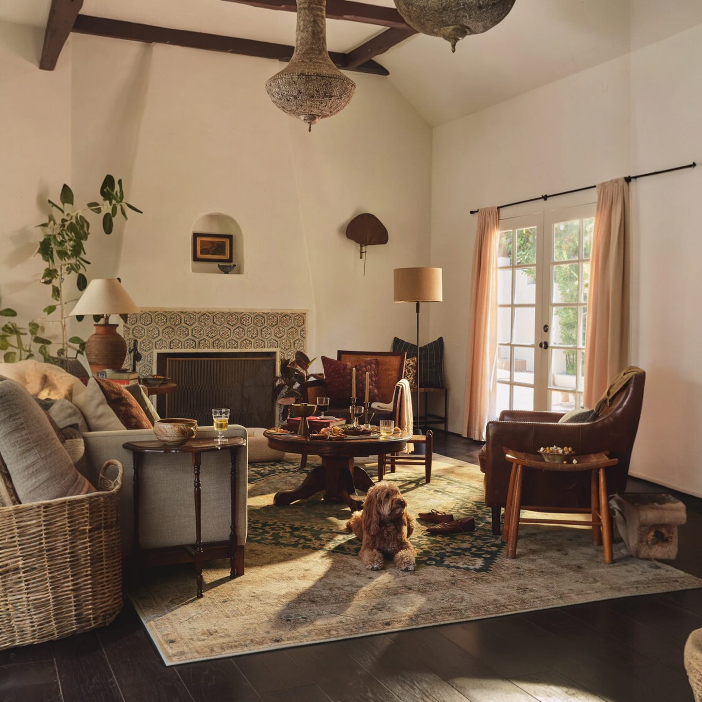 Soluna Gold & Teal Sunburst Tufted Washable Rug