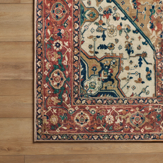 Santiago Camel & Scarlet Traditional Tufted Washable Rug