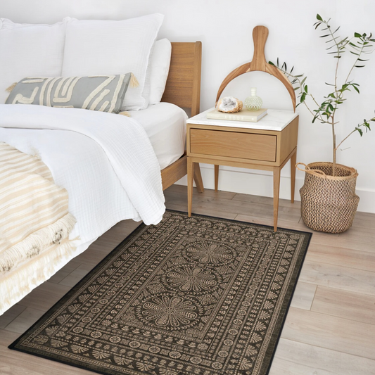 Maia Soft Black Re-Jute Geometric Washable Rug