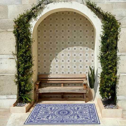 Fontaine Delft Blue Floral Washable Outdoor Rug