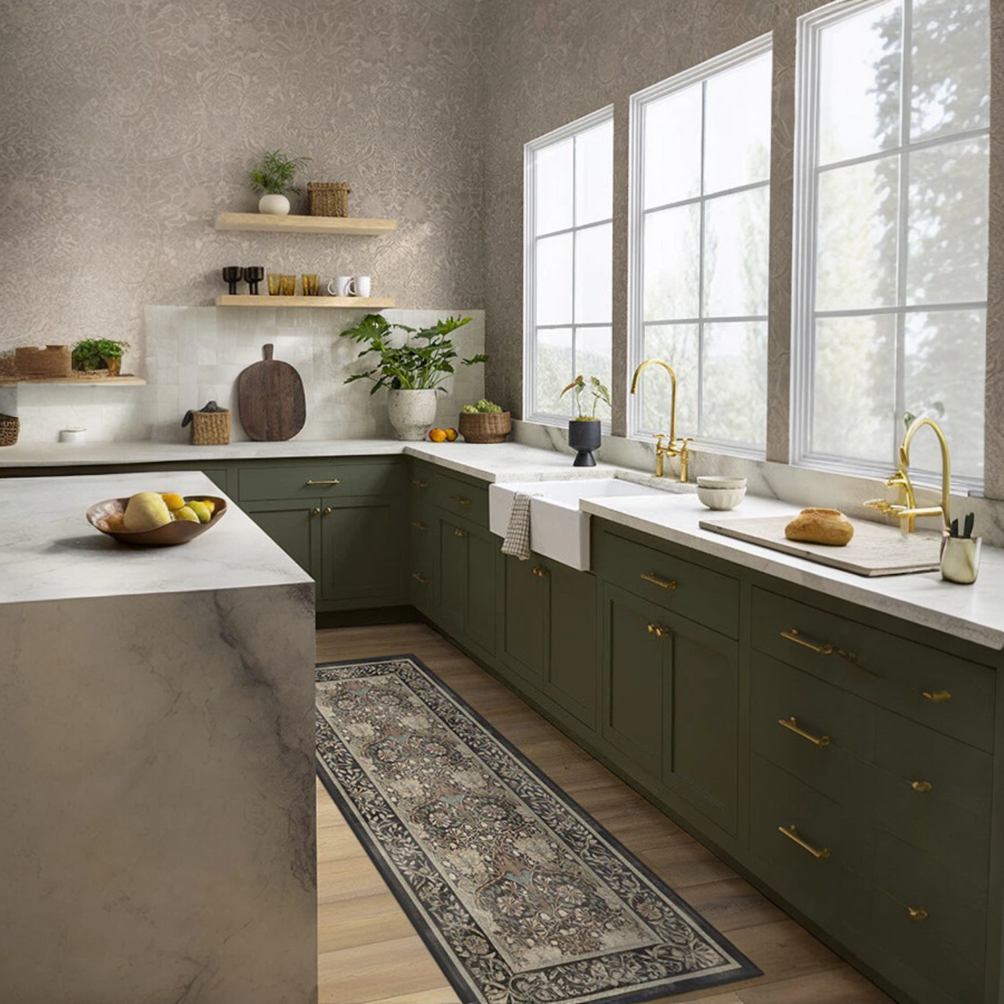 Honeysuckle & Tulip Dark Wood Tufted Washable Rug