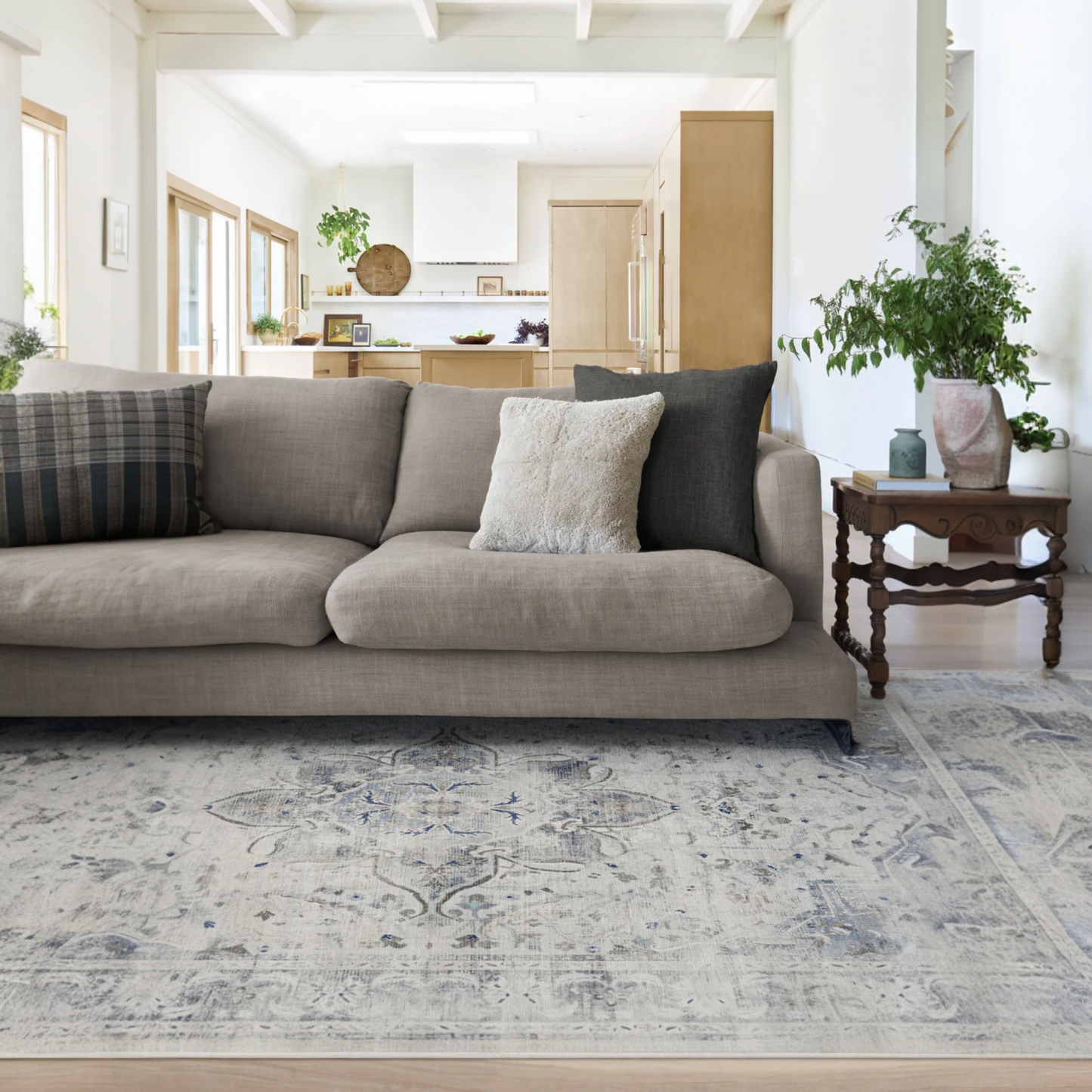 Sarrah Blue Quartz Vintage Medallion Tufted Washable Rug