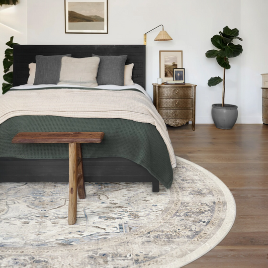 Sarrah Blue Quartz Vintage Medallion Tufted Washable Rug