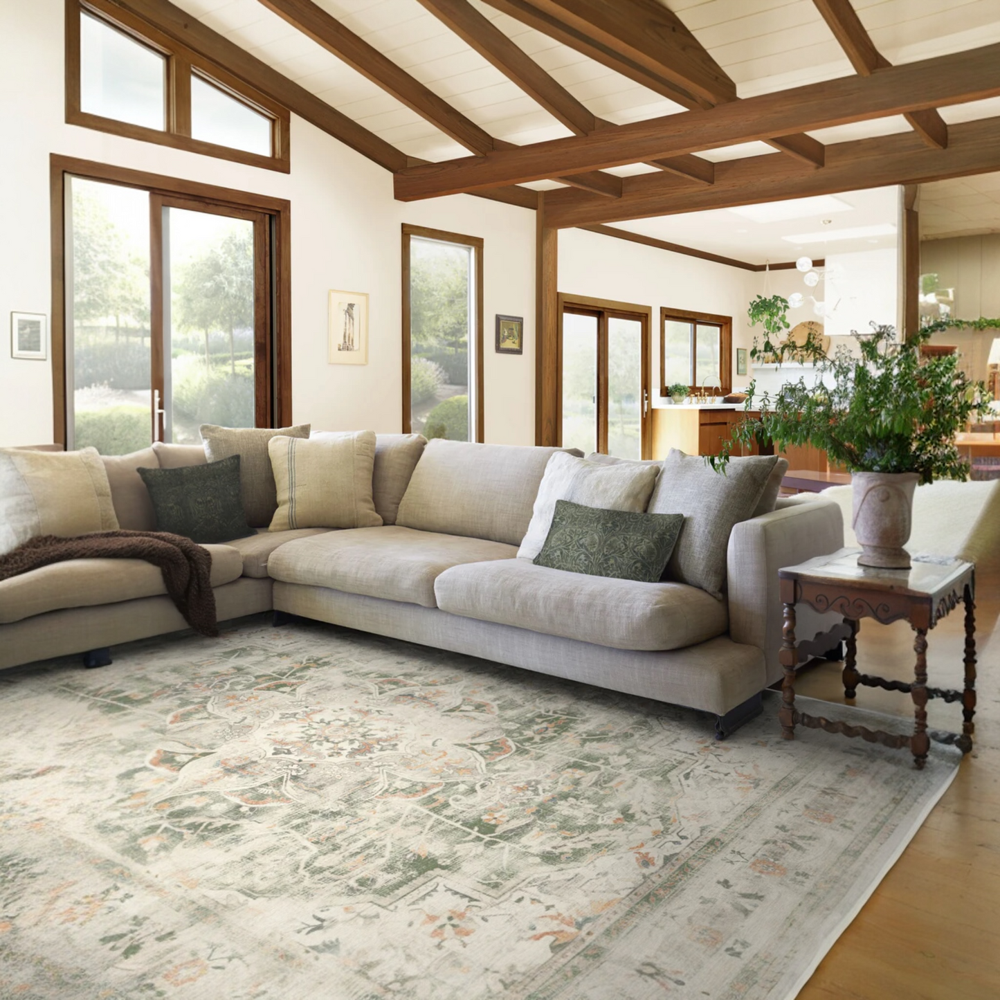 Sarrah Sage Vintage Medallion Tufted Washable Rug