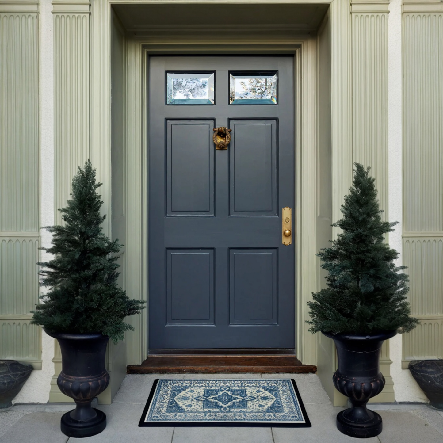 Kira Delft Blue Floral Washable Doormat System